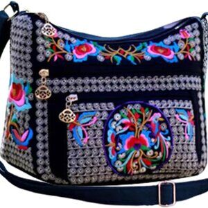 Vintage Canvas Crossbody Bag for Women Embroidered Boho Shoulder Purse